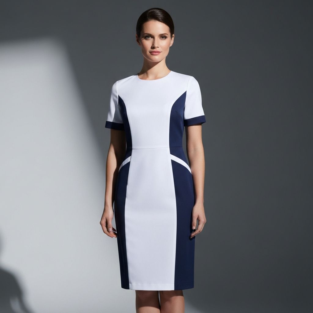 Dress Kerja Putih Navy
